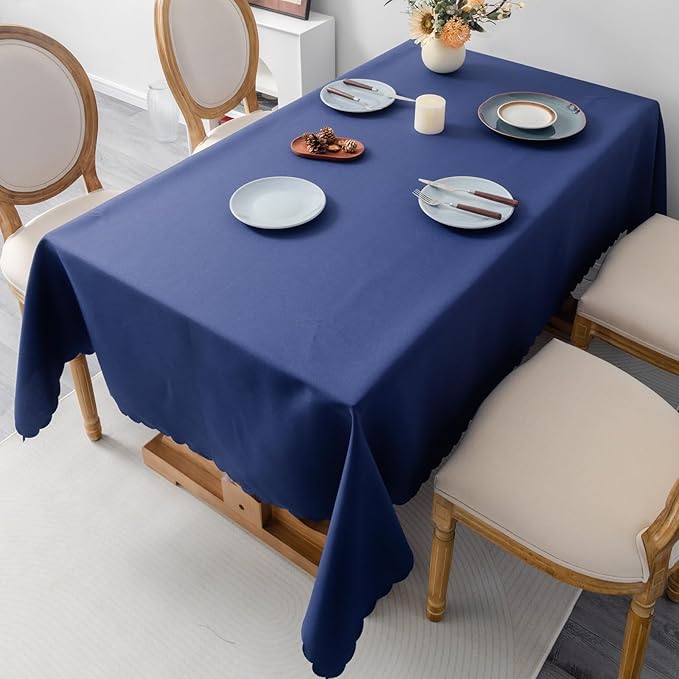 Rectangle Navy Tablecloth 60 x 84 Inch Polyester Fabric Washable Table Cloth - Image 3