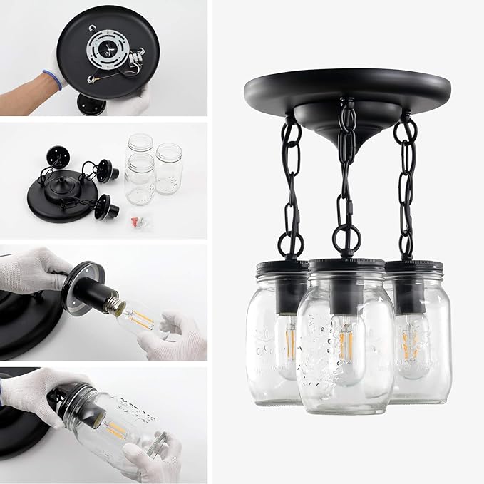 Black Pendant Lights, 3-Light Clear Glass Pendant Lights Kitchen Island - Image 7