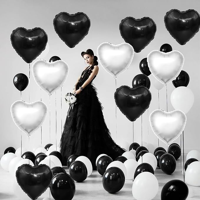 Black Silver Heart Balloons - Image 3