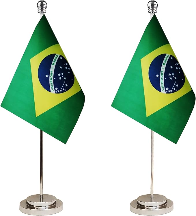 Brazil Brazilian Deluxe Desk Flag Set Small Mini Miniature Brazil Brazilian by tibijoy