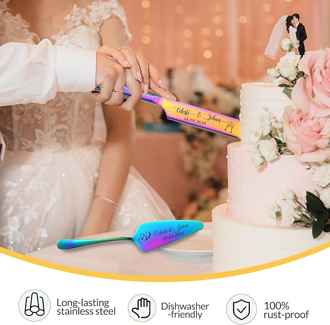 Personalized Wedding Cake Knife and Server Set Stainless Steel Cake Cutter - Image 4