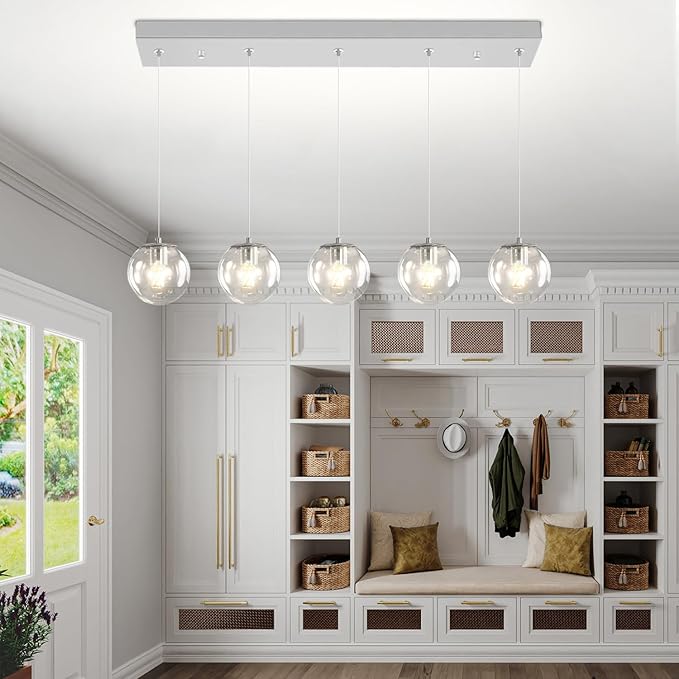 5-Lights Modern Rectangle Chandelier Globe Pendant Light, Chrome Linear Globe - Image 6