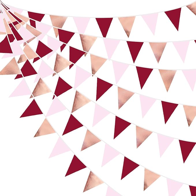 Burgundy Party Decorations Rose Gold Maroon Pink Fabric Triangle Pennant Banner by pinkblume