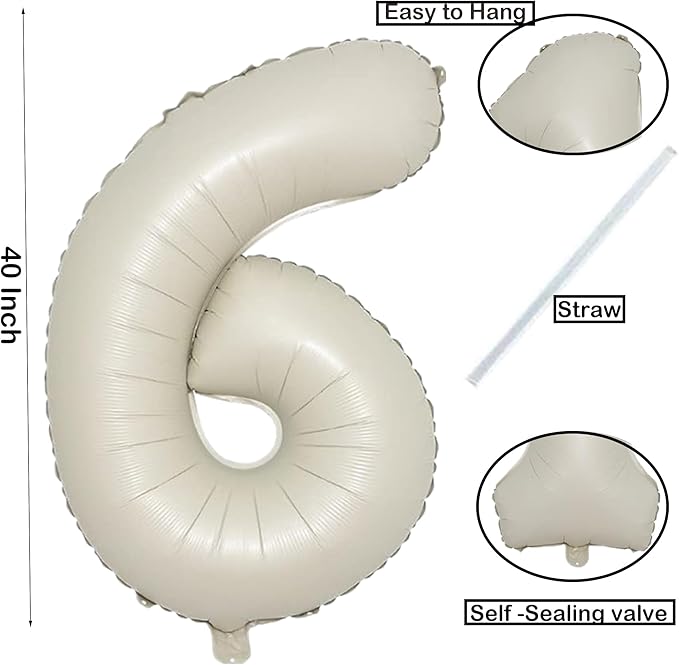 40 Inch Cream White Number 6 Balloon - Image 2