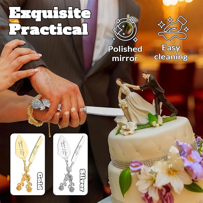 Personalized Wedding Cake Knife and Server Set, Custom Name/Date Cake Cutting - Image 5