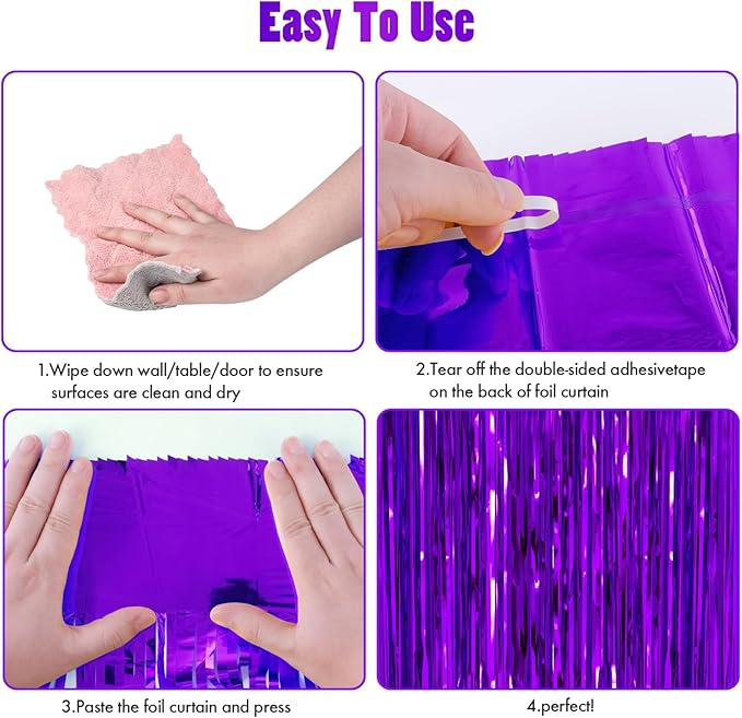 CANREVEL 2 Pack 3.3x8.2 Feet Purple Foil Fringe Backdrop Curtains, Tinsel - Image 4