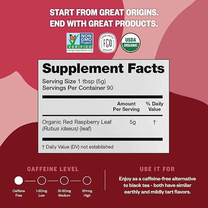 FGO Organic Red Raspberry Loose Leaf Herbal Tea, Cut and Sifted, Caffeine Free - Image 4