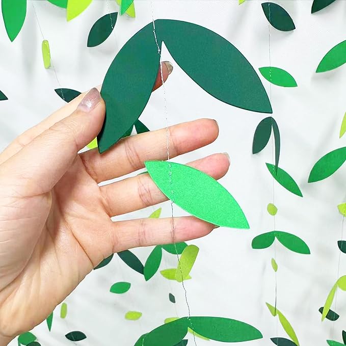 52 Ft Spring Summer Theme Green Paper Leaf Garland Hanging Leaves Streamer - Image 5