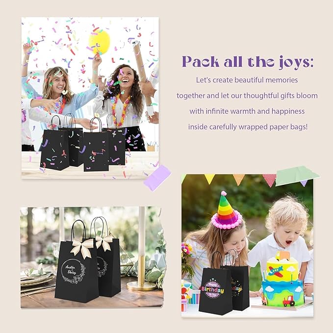 MESHA Gift Paper Bags 500 PACK 5.25x3.75x8'' Black Medium Shopping Kraft Bags - Image 7