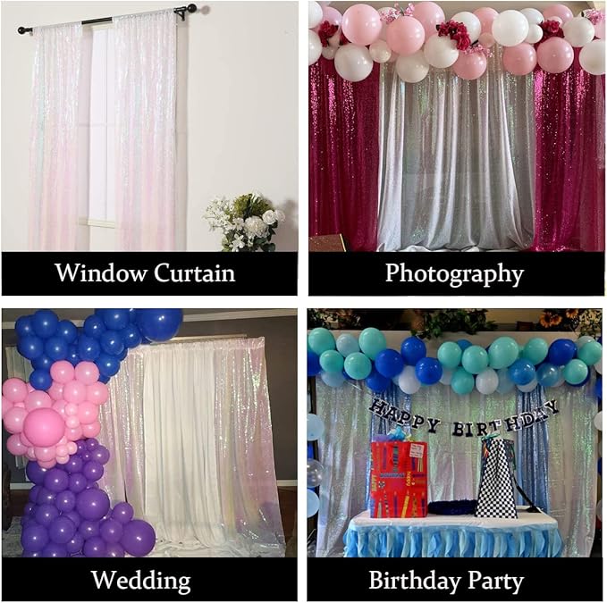 4FTx8FT Iridescent Sequin Backdrop Curtains 2 Panels Sparkly Background Drapes - Image 4