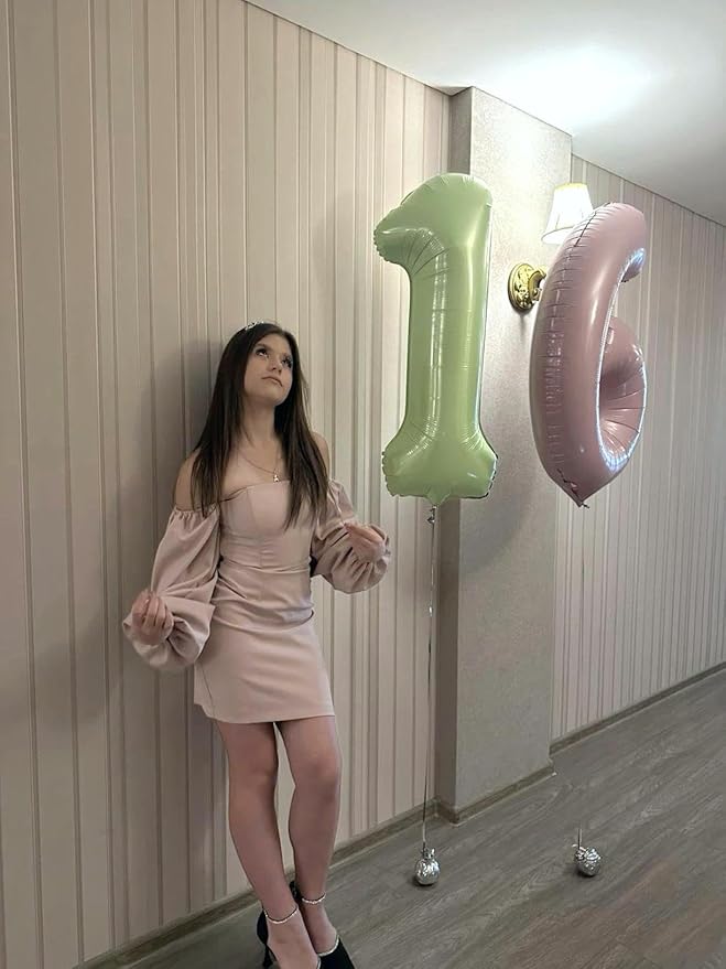 40 Inch Sage Green Mylar Foil Number 6 Birthday Balloon, Digital Balloons - Image 5