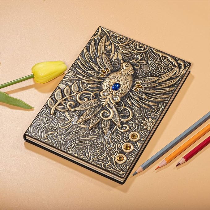 molshine A5 Embossed Journals Vintage Notebook, Retro Leather Bronze Diary - Image 5