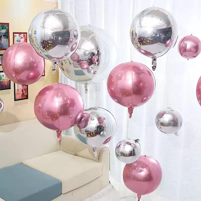 6Pcs Silver Round Foil Balloons, Giant 4D Round Ball Balloons, 22 Inch Metallic - Image 4
