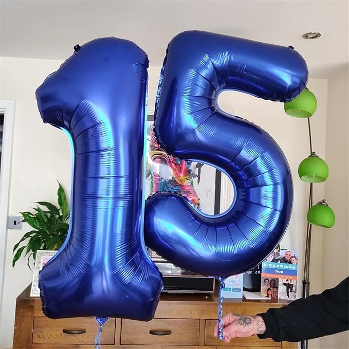 Navy Blue 5 Balloons, Self Inflating Digit 5 Balloons - Image 6