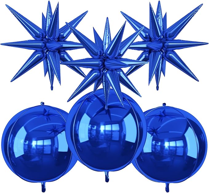 6Pcs Navy Blue Foil Balloons, 22Inch Royal Blue 4D Round Ball Balloon and by Adorely