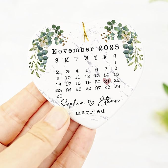 Love Signal Married Calendar Ceramic Ornament, Mr Mrs 2025 Ornaments Custom - Image 4