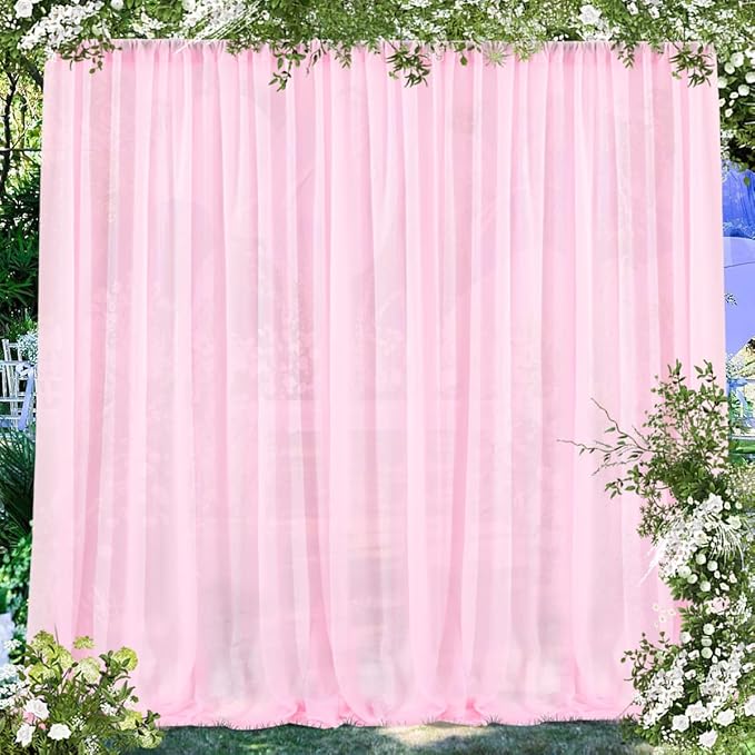 PARTISKY 10x10ft Pink Chiffon Sheer Backdrop Curtains, Wrinkle-Free Wedding - Image 7