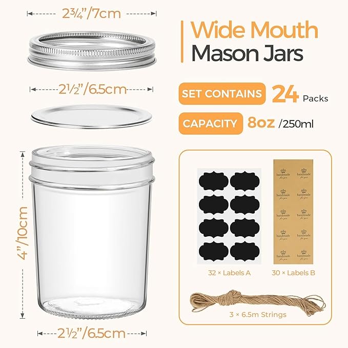 ComSaf Small Mason Jars 8 oz, 8 ounce Glass Jar - Image 2