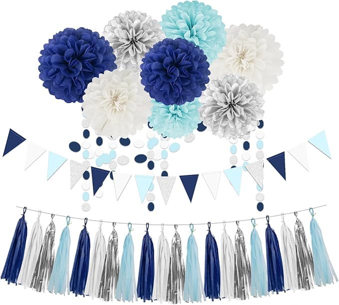 Teal Silver White Navy-Blue Party-Decorations by HongTongTong