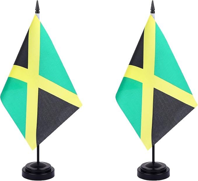 Jamaica Desk Flag 12" Solid Pole Deluxe Set Jamaican Flags Banner Mini Small by Unknown