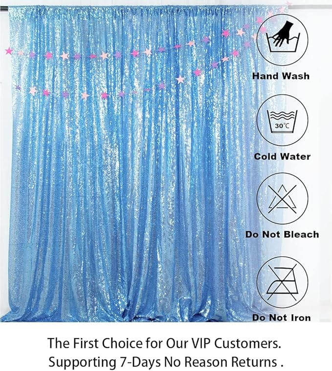 ShinyBeauty 4x8FT Baby Blue Sequin Backdrop Curtains - Image 7