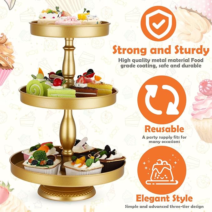 Maxdot 2 Pcs 3 Tier Cupcake Stand Holder, Round Cupcake Stand Serving Tray - Image 4