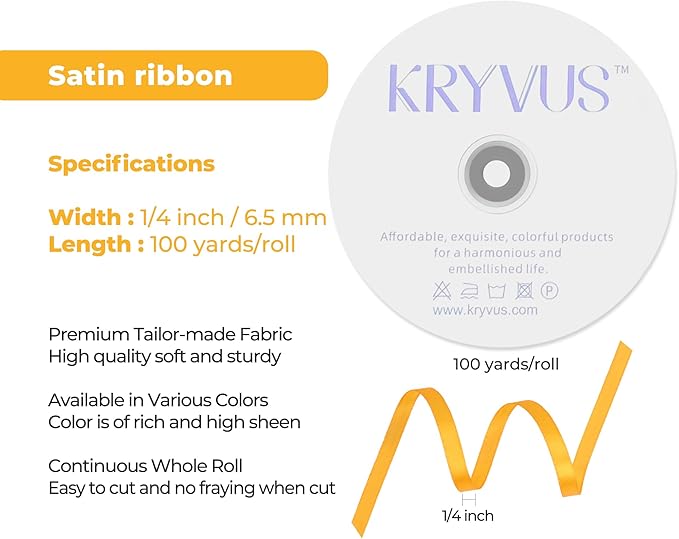 Yellow Satin Ribbon 1/4 inch X Continuous 100 Yards, Single Face Polyester - Image 3