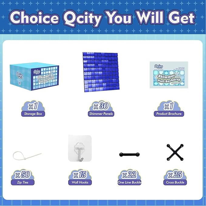 Qcity Blue Shimmer Wall Backdrop 30PCS, Square Sequin Glitter Backdrop Panel - Image 2