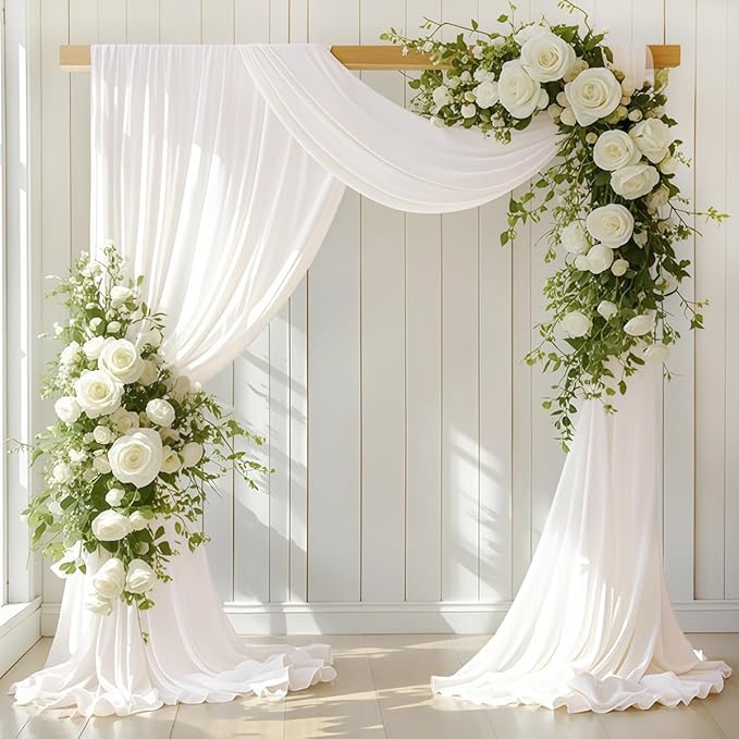 Ivory Wedding Arch Draping Fabric 4 Panels 30'' x 18FT Sheer Chiffon Arch by LINXTAR