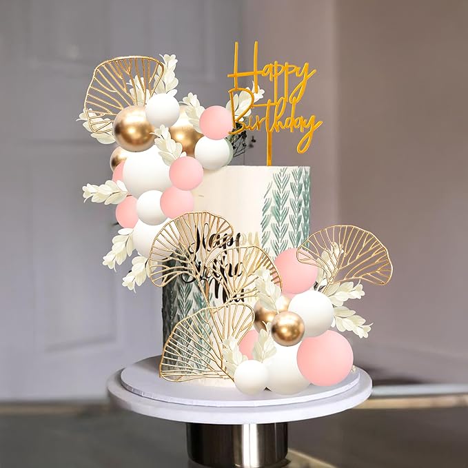 Gyufise 57Pcs Balls Cake Topper Boho Grass Cake topper Pearl Balls Acrylic - Image 5