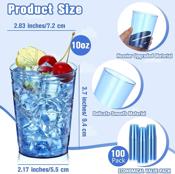 Minatee 100 Count Plastic Cups Disposable Fancy Cups Heavy Duty Wine Cocktail - Image 3