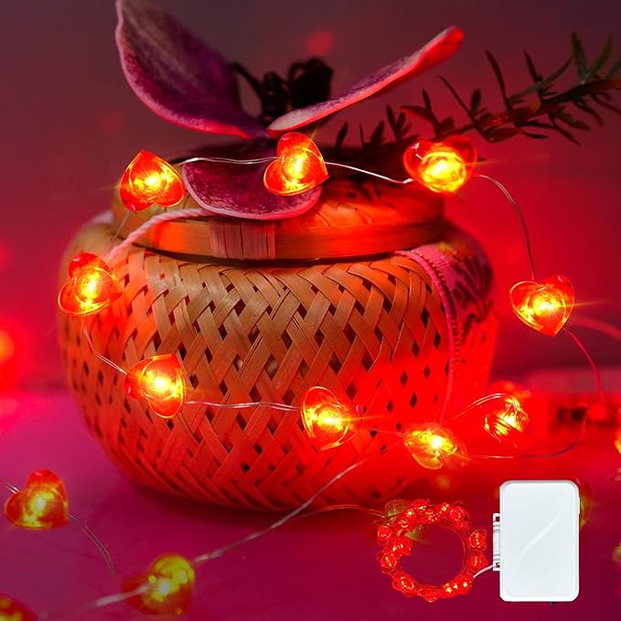 1 Pack Valentine’s Day Red Heart Fairy String Lights 16FT 50 LEDs Valentine's by chzk