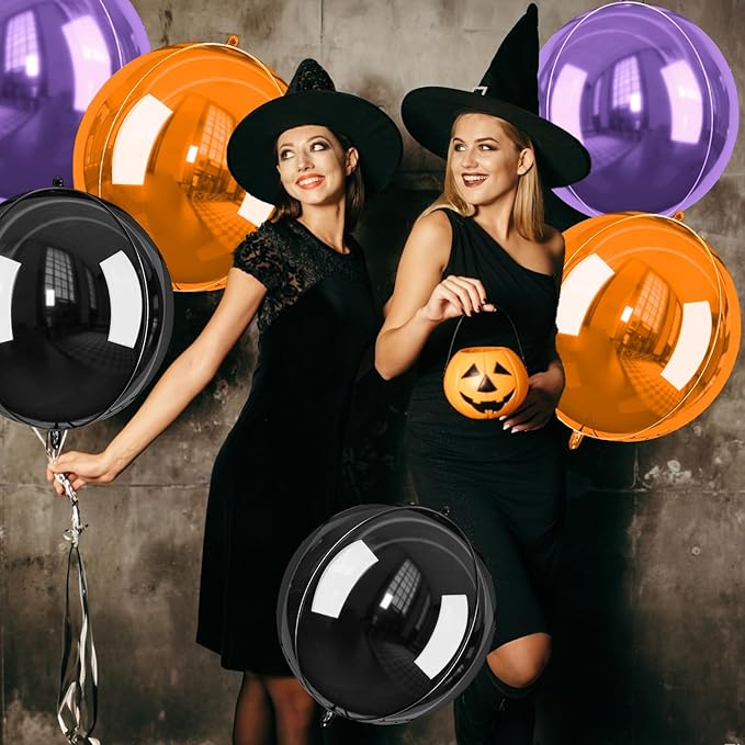 Halloween Black and Orange Foil Balloons, 22 Inch Big Round Foil Balloon - Image 5