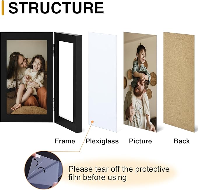 decorUhome Double 4x6 Picture Frame Vertical, Engineered Wood Bifold Photo Frame - Image 4