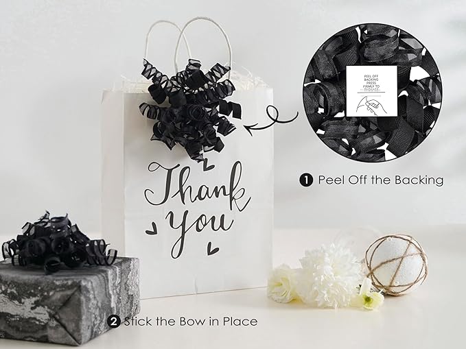 HUIHUANG Black Bows for Gift Wrapping Curly Gift Bow 5 inch x 8 Counts - Image 3