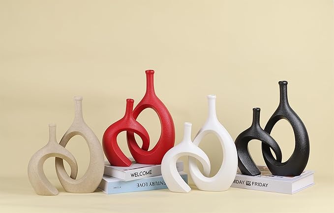 WUBIANJIE Red Ceramic Vase Set - Image 8