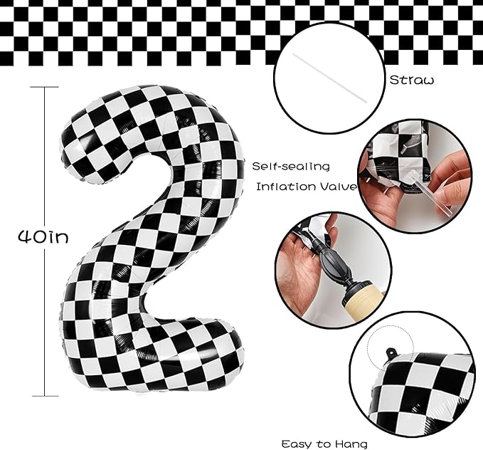 40 Inch Checkered Number Balloon - Image 2