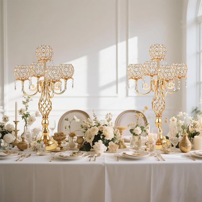 5-Arm Crystal Candelabra Centerpiece 23.2" Tall - Image 6