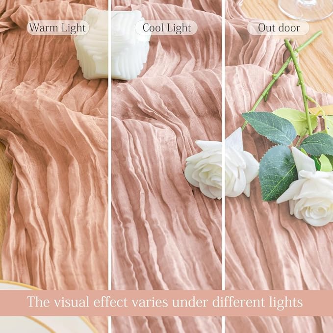 6 Pack Dusty Pink Cheesecloth Table Runner 23x120 inch Rustic Boho Gauze Table - Image 3