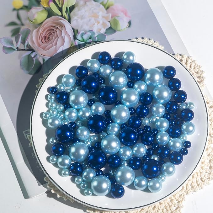 300Pcs Navy & Light Blue Polished No Hole Faux Pearl Beads - Image 5