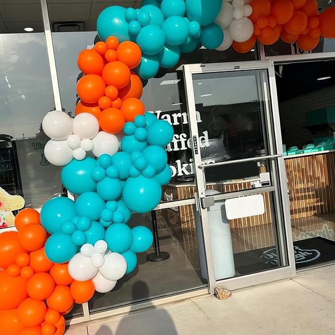Blue and Orange Balloons, Retro Turquoise Teal Blue White Balloon - Image 4