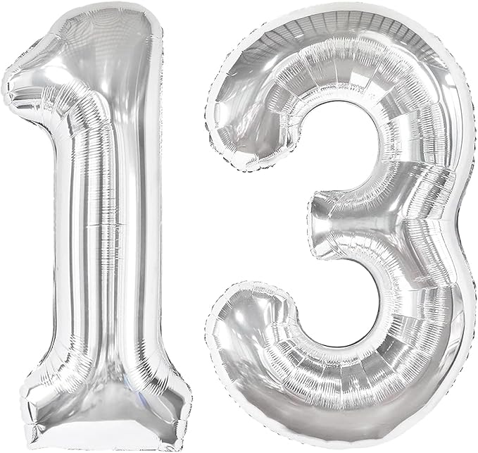 40 Inch Silver 13 Large Number Balloon, 13 31 Silver Birthday Party Decorations by Upgesy