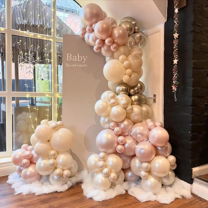 Dusty Pink and Gold Balloon, 12 Inch Double Stuffed Pearl Pastel Blush Pastel - Image 3