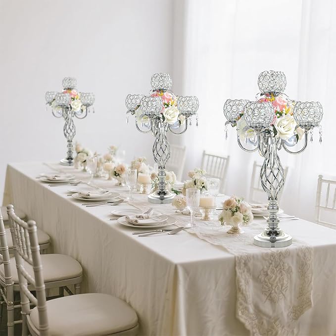 5-Arm Crystal Candelabra Centerpiece 23.2" Tall - Image 4