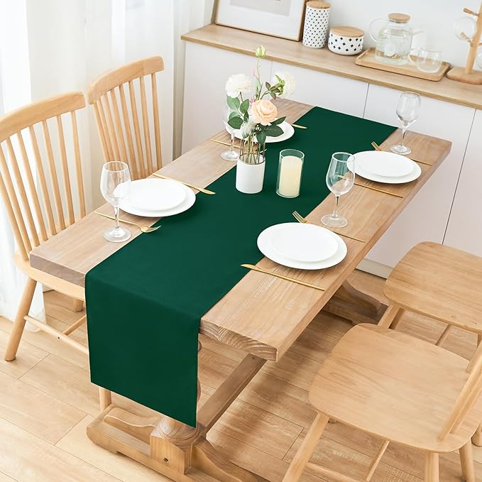 2 Pack Green Table Runner 12 x 90 Inch Solid Color Farmhouse Runners Coffee - Image 2