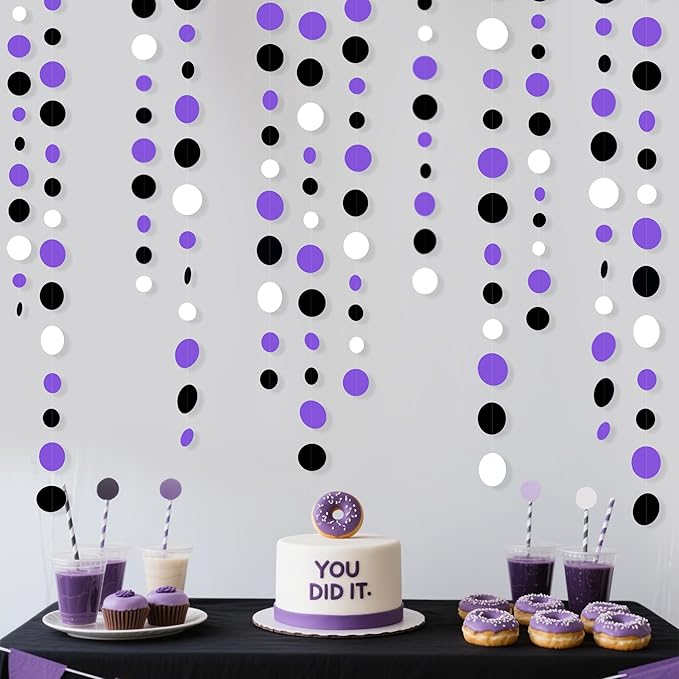 46Ft Purple Black Circle Dots Garlands Black Purple and White Polka Dot Hanging by pinkblume