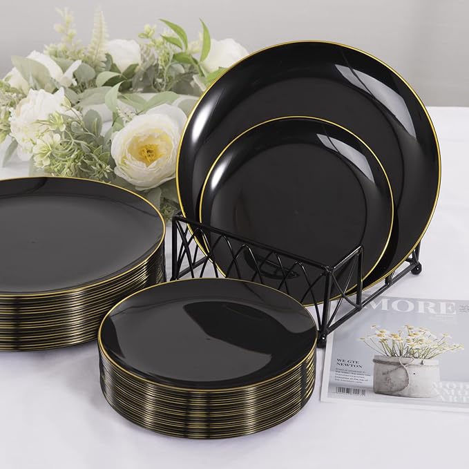 KIRE 60PCS Black Plastic Plates - Image 7
