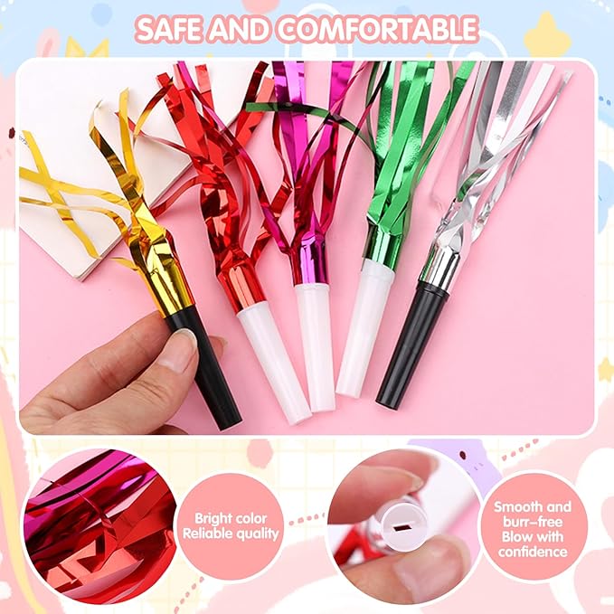 24 Pcs Glitter Noisemakers, Metal Tassel Music Birthday Blowers, Horn Whistles - Image 3