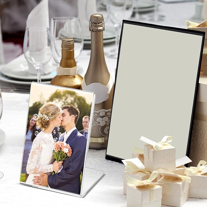 Ctosree 12 Pcs Acrylic Photo Frame L shape Slant Back Desktop Photo Frames - Image 5