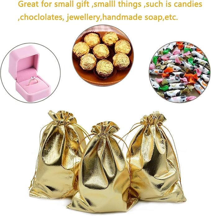 Pack of 100 6"x 8" Heavy Duty Gold Drawstring Organza Jewelry Pouches Wedding - Image 2